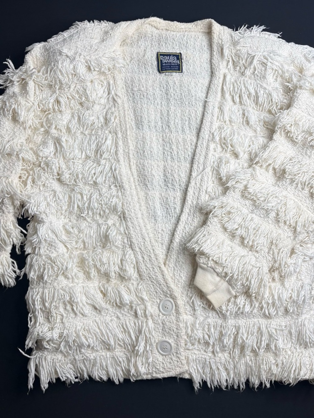 ♥️Vintage Paula sweet Cream Fringe Button-Front Cardigan Sweater